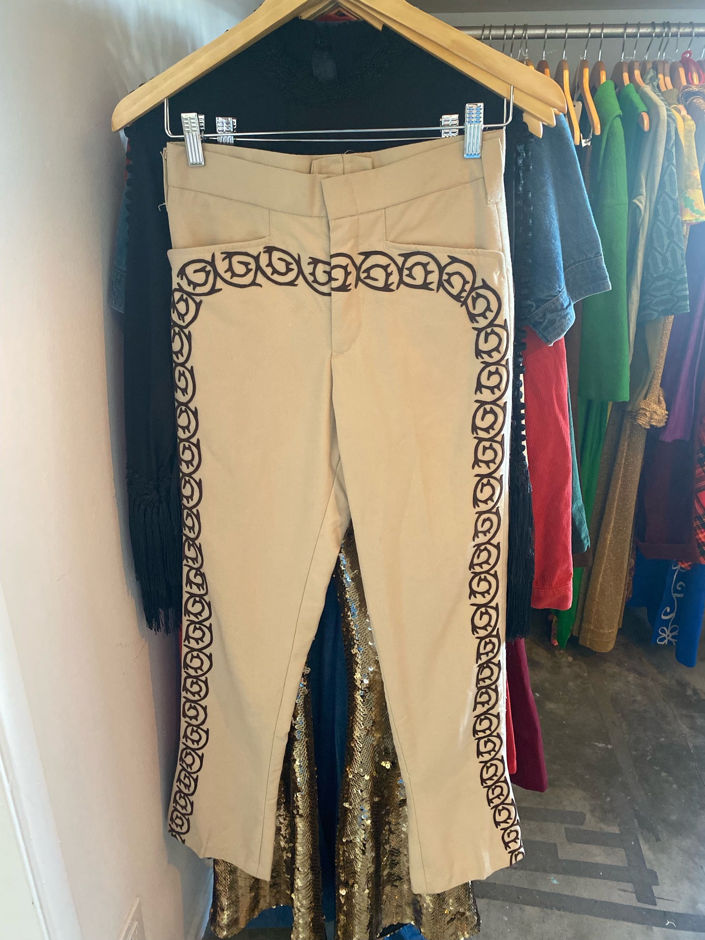 Vintage brown embroidered pants