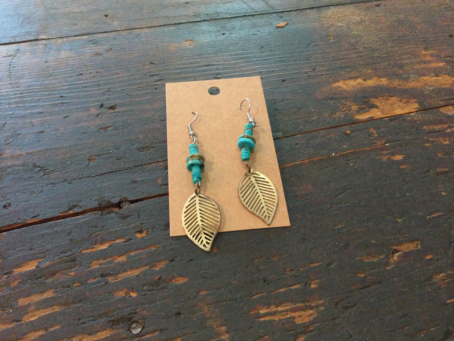 Undyed Turquoise w/ Leaves Earrings