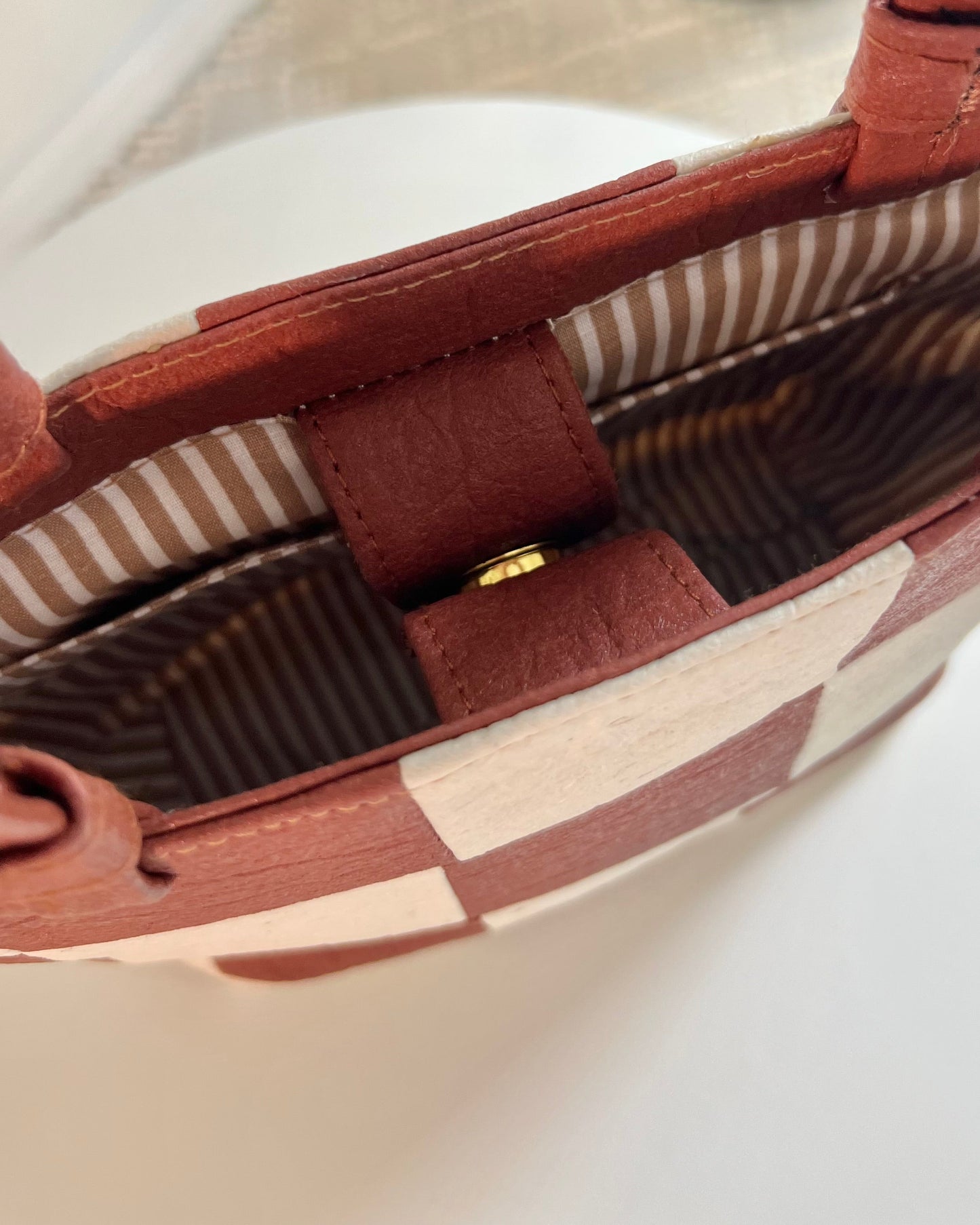 Mini Tote, Checkered Patchwork Canela/Natural