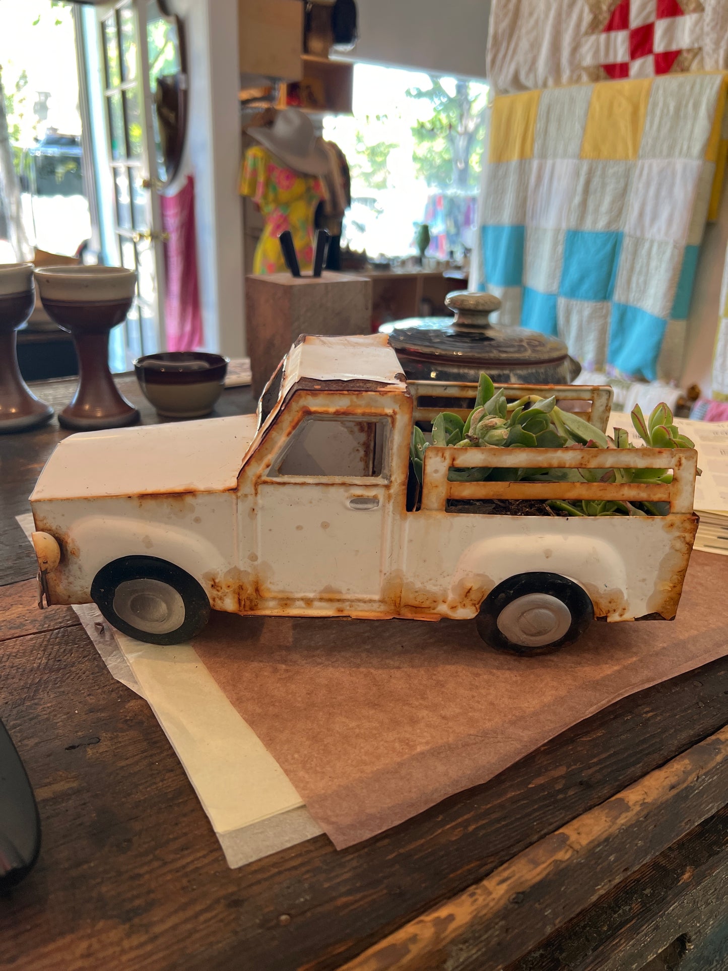 Tin truck succulent holder