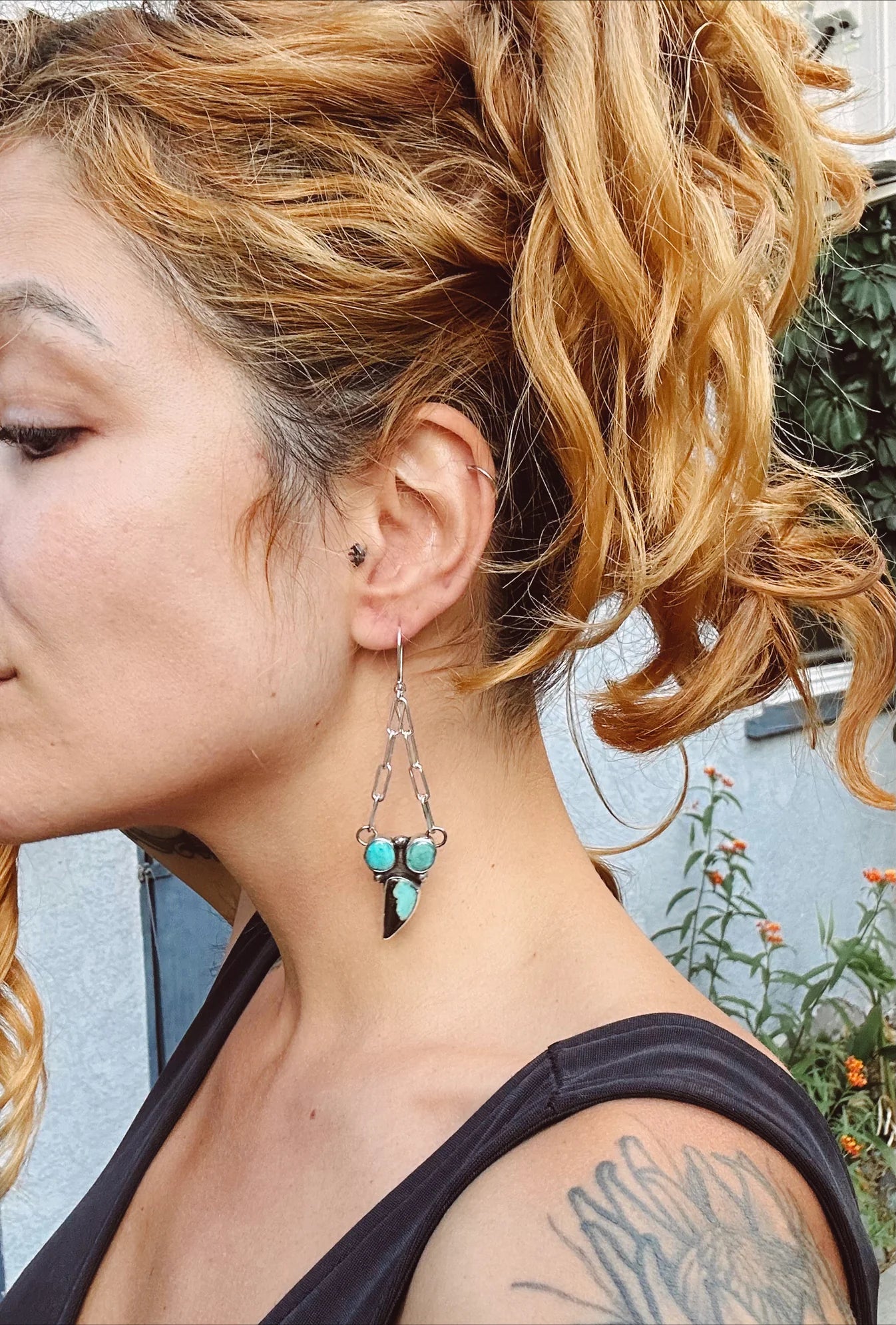 Paperclip Turquoise Dangly Earrings