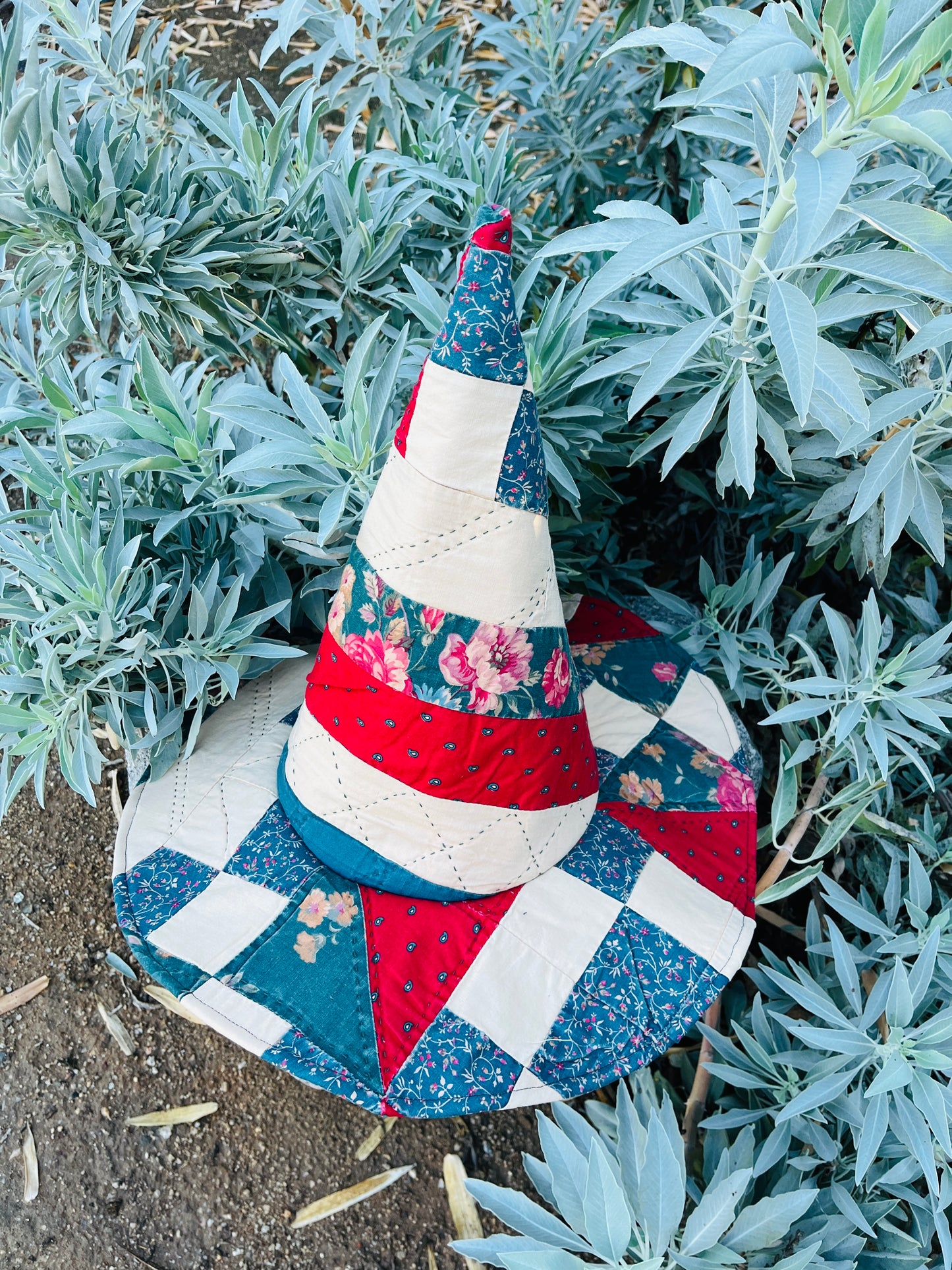 Beige Quilted Witch Hat