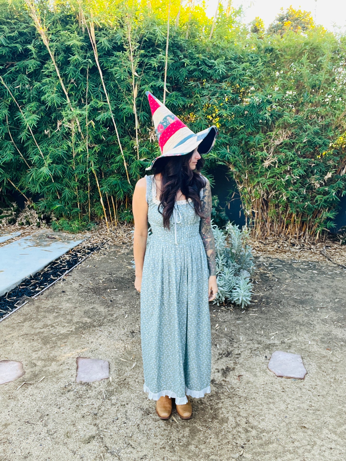 Beige Quilted Witch Hat