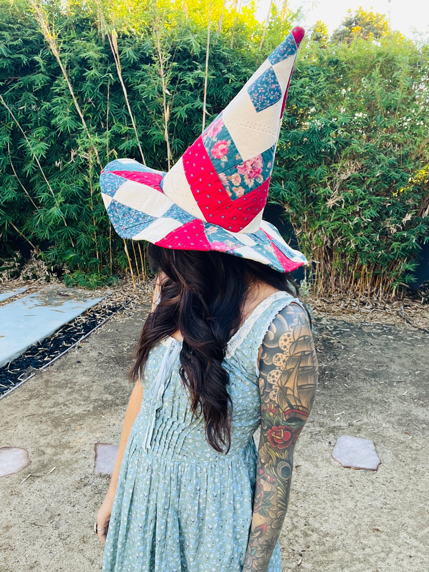 Beige Quilted Witch Hat