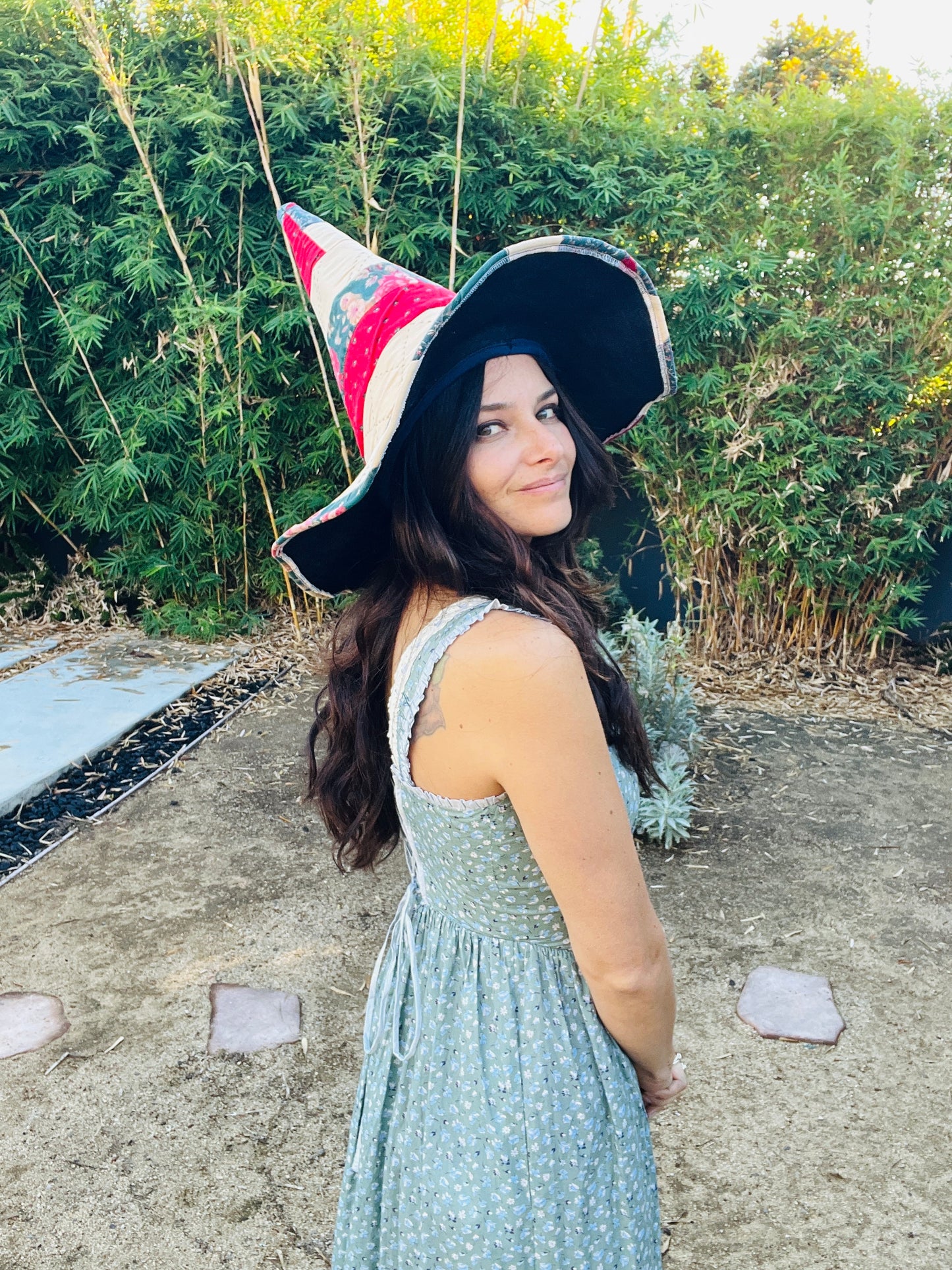 Beige Quilted Witch Hat