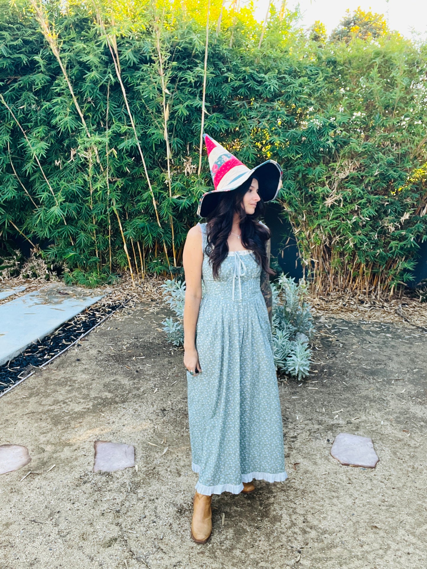 Beige Quilted Witch Hat