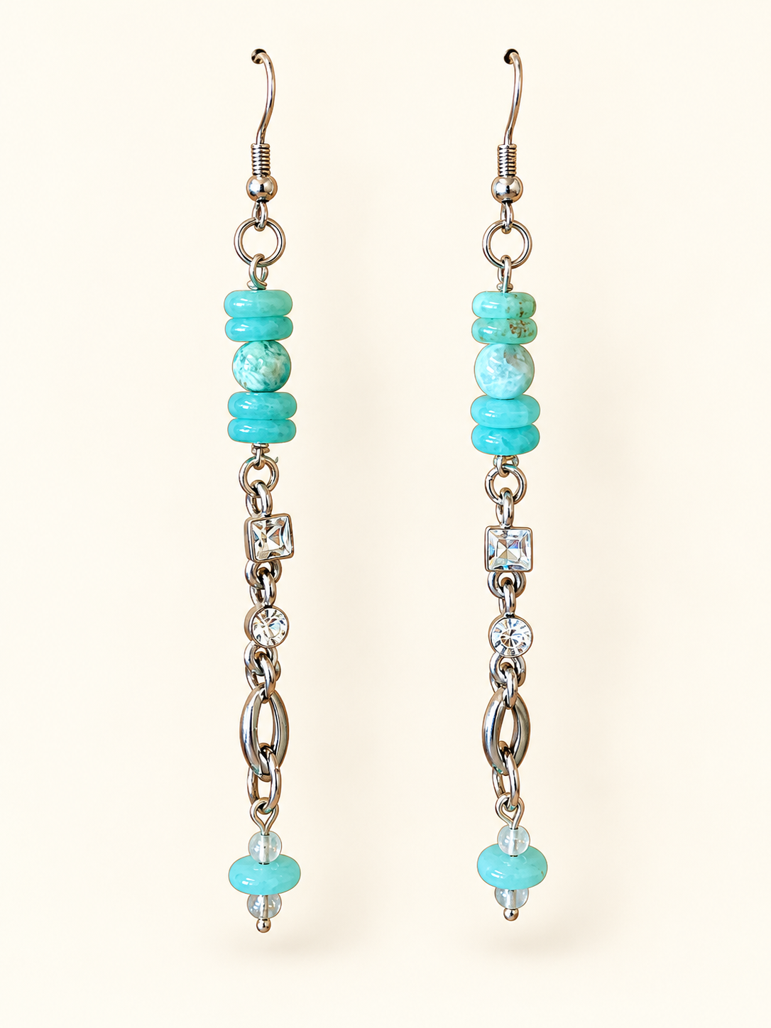 Amazonite Aquamarina + Rhinestone Earrings