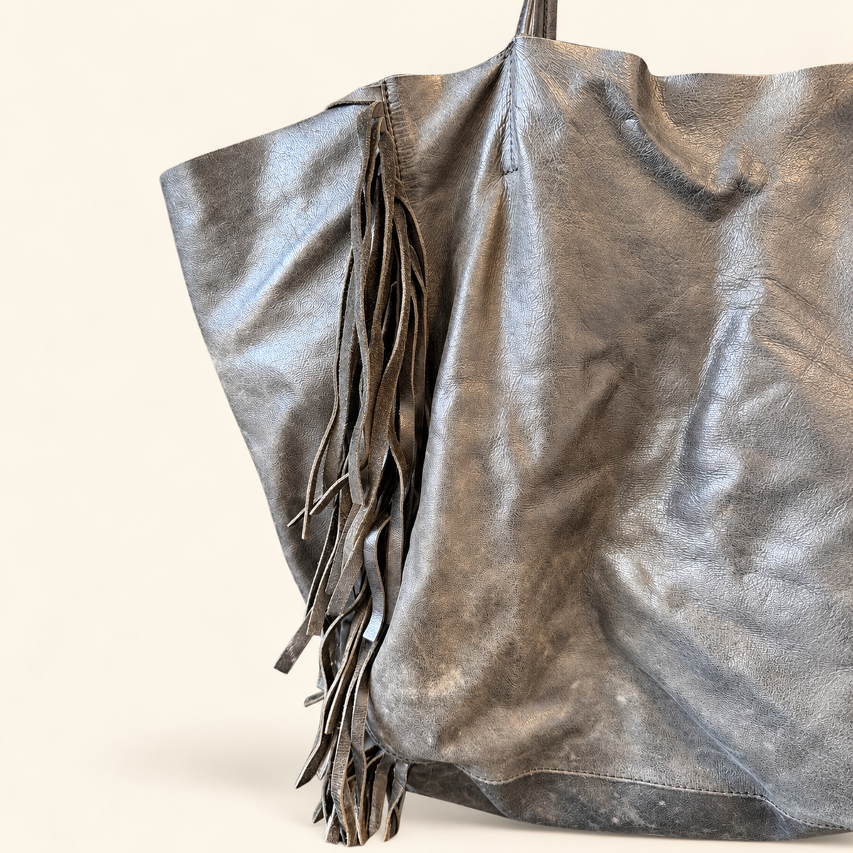 Cleobella Metallic Leather Fringe Tote Bag