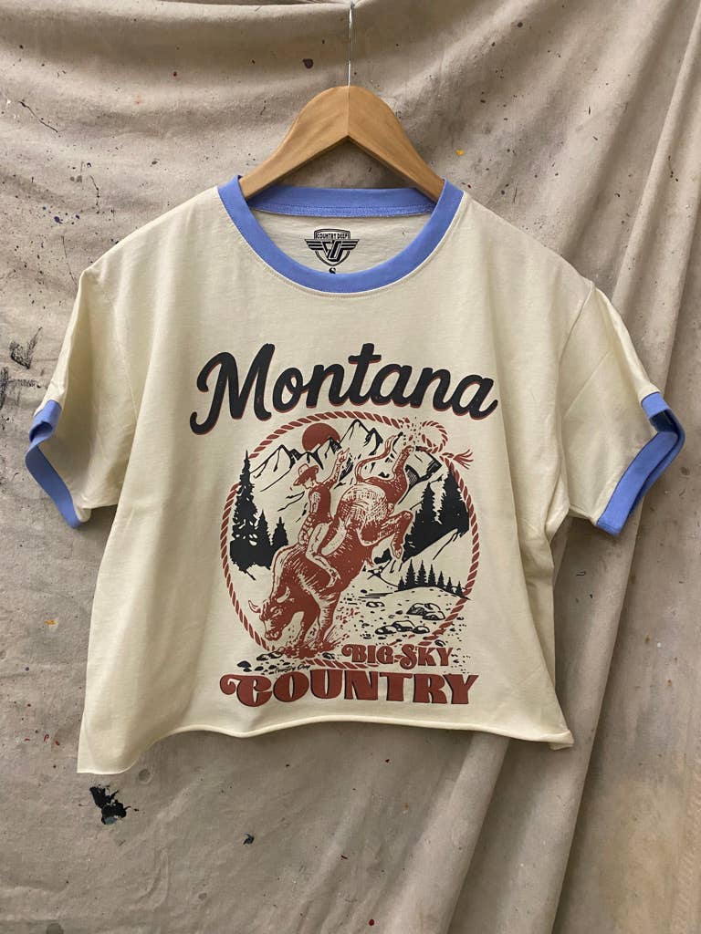 Montana Big Sky Country ringer Relaxed Crop Tee