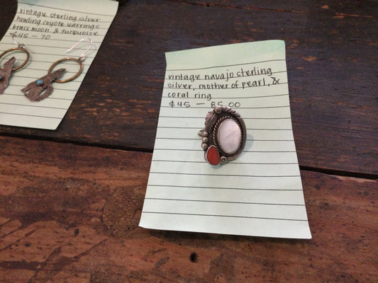 Navajo Sterling Silver Pearl and Coral Ring
