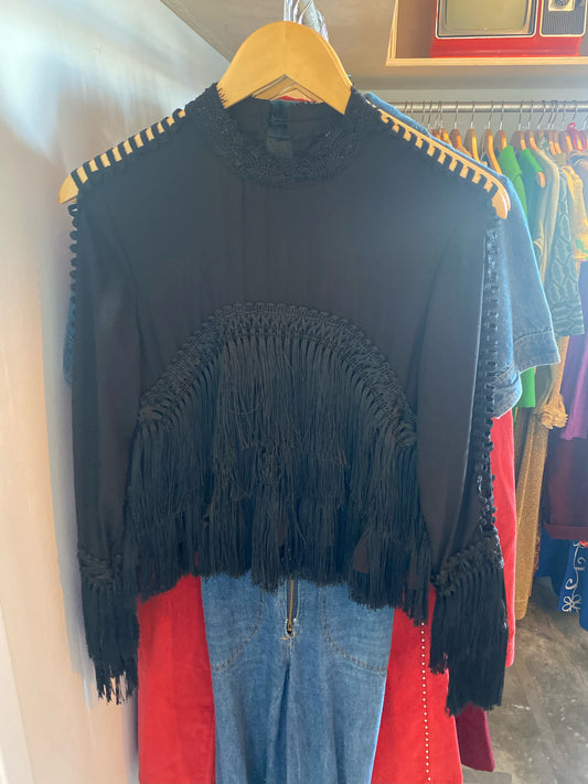 Vintage black fringe blouse