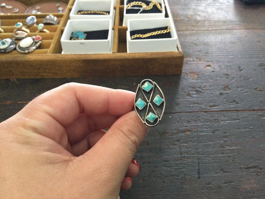 Turquoise 4 Diamond Ring