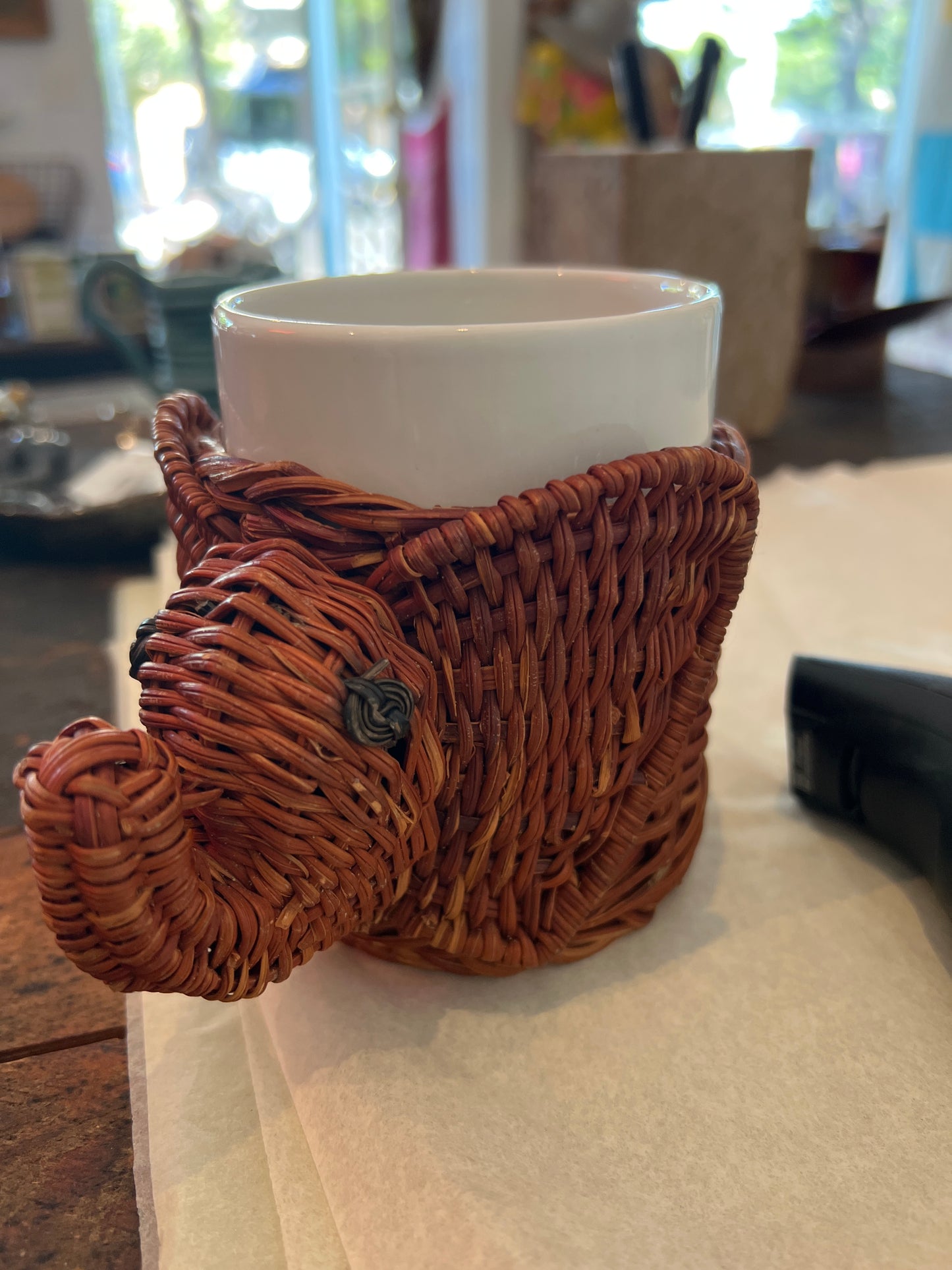Vintage Wicker elephant Mugs (Pair)