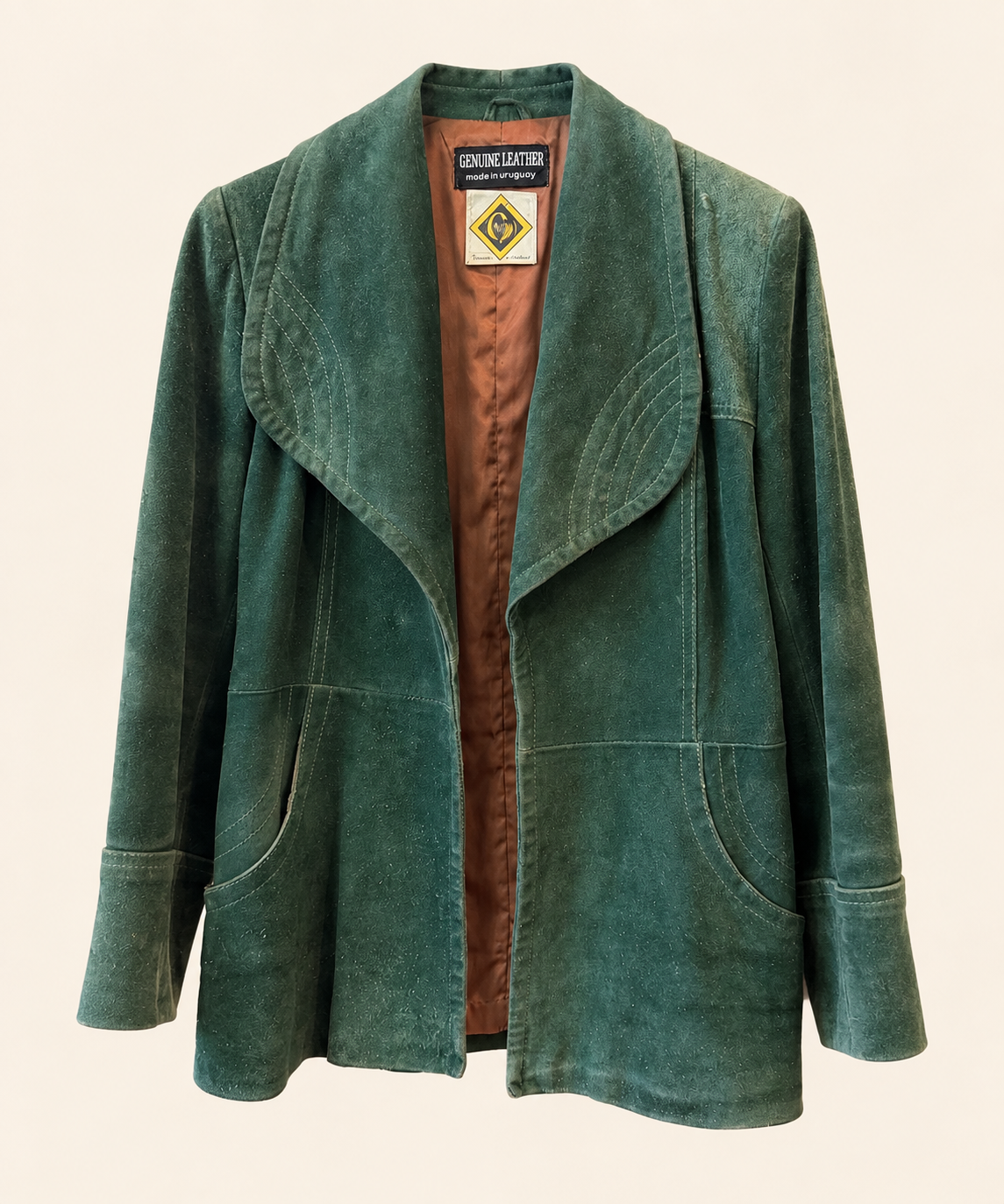 Vintage 1970s Emerald Green Suede Leather Jacket – Made in Uruguay