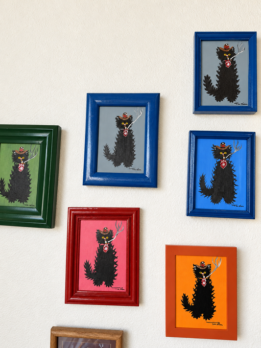 Original Mini Smoking Cowboy Cat Painting by Troy Kelly