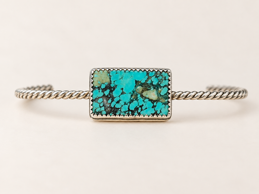 One-of-a-Kind Turquoise Silver Rope Band Cuff — Handmade in Long Beach