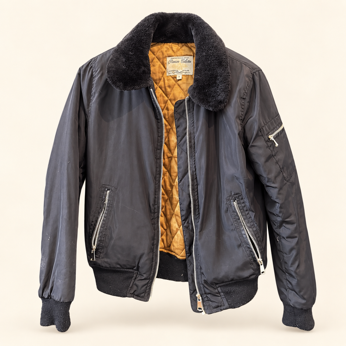 Black Faux-Fur Collar Bomber Jacket