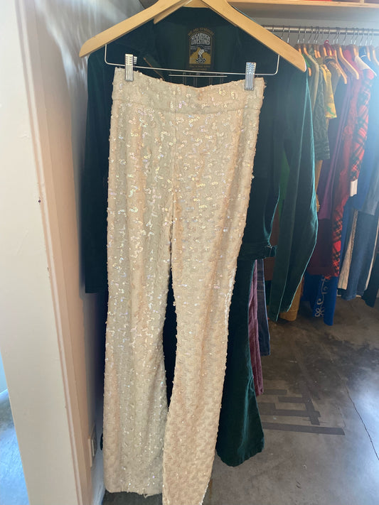 White Sequence Flare pants