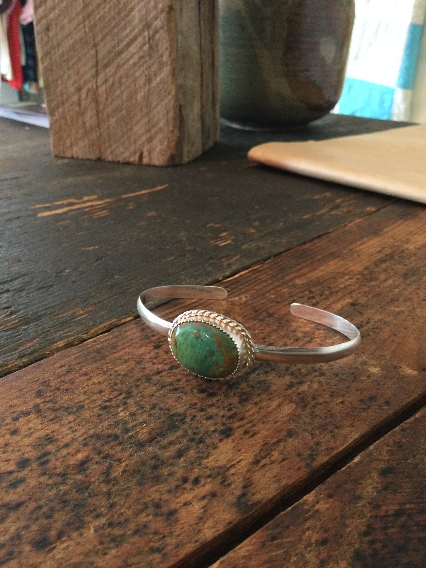 Oval Turquoise Sawtooth Bezel Cuff