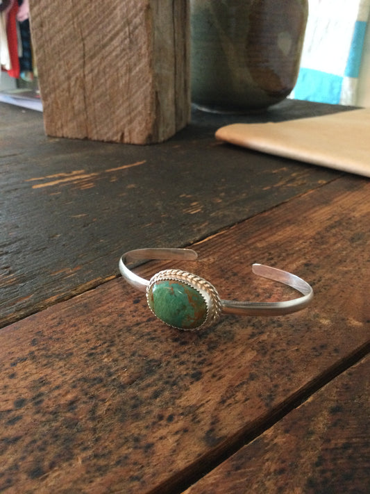 Oval Turquoise Sawtooth Bezel Cuff