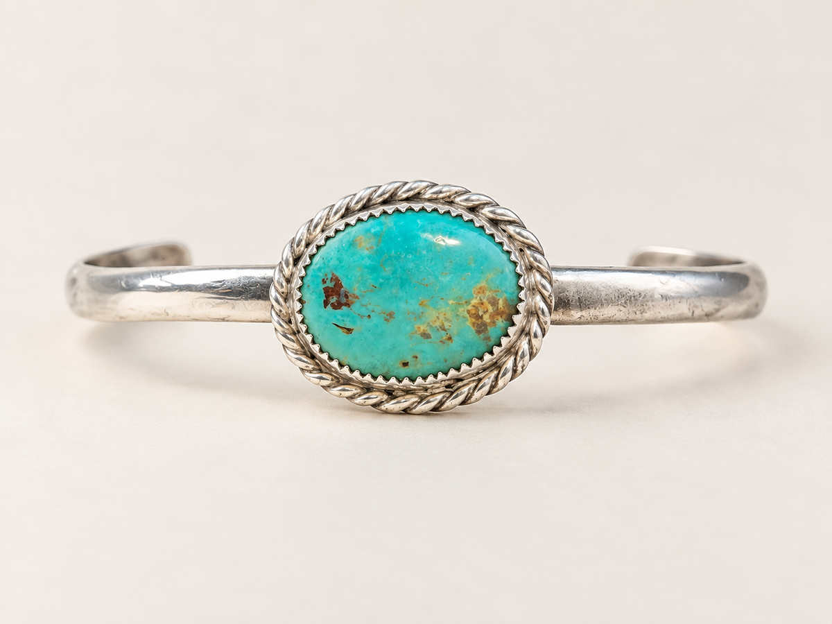 One-of-a-Kind Turquoise Oval Silver Cuff — Handmade in Long Beach