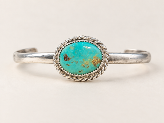 One-of-a-Kind Turquoise Oval Silver Cuff — Handmade in Long Beach
