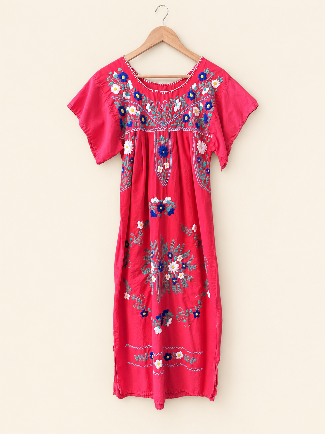 70s Embroidered Red Dress