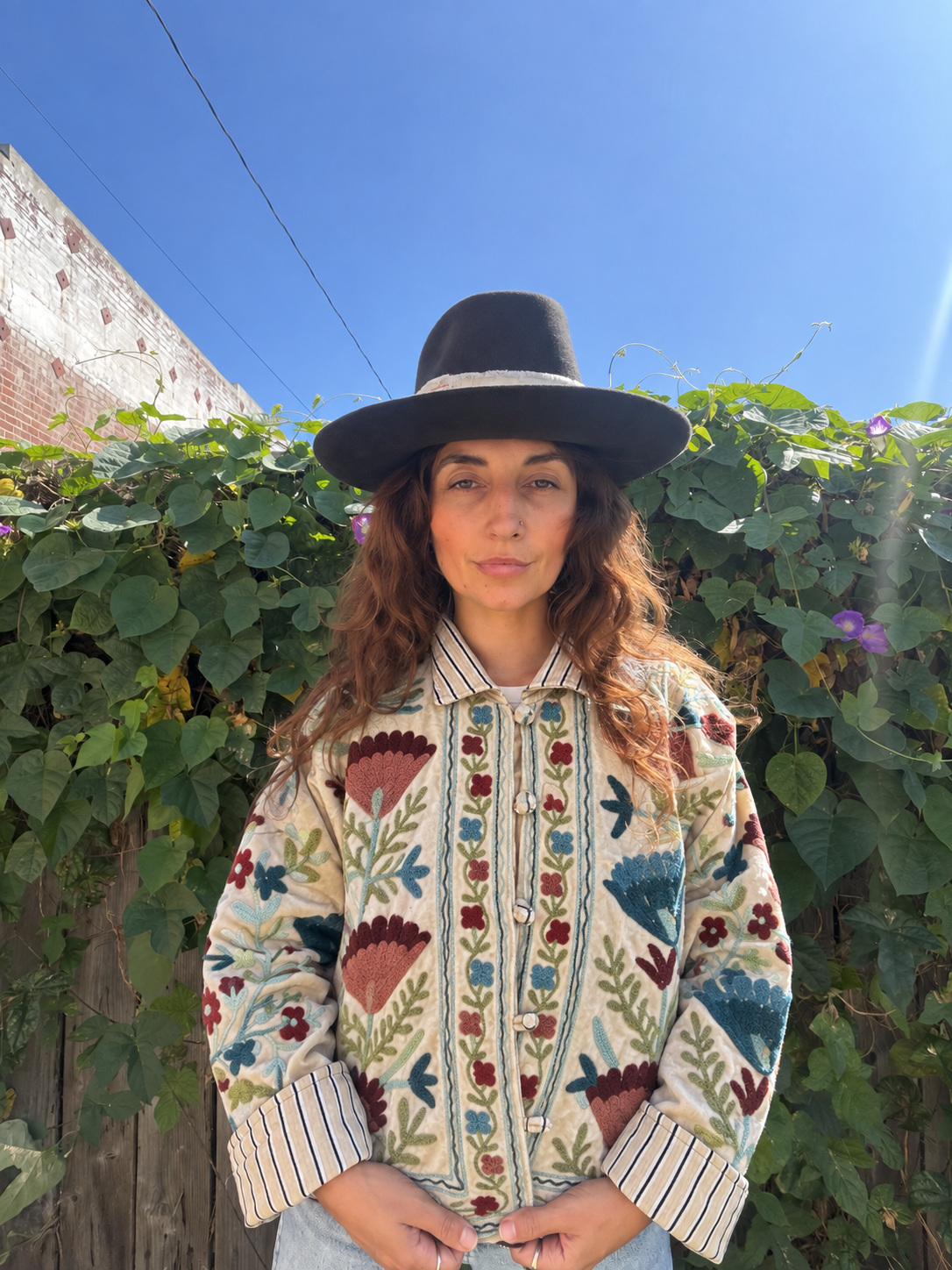 Hand Embroidered Velvet Jacket- Warm Cream