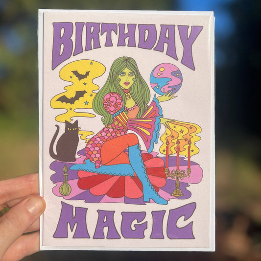 Birthday Magic Witch Greeting Card Pastel