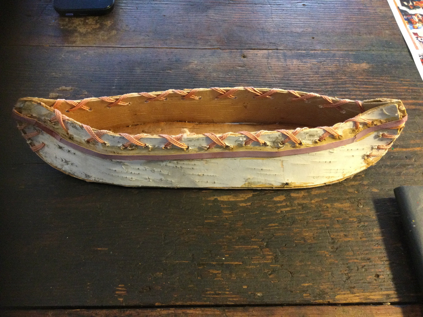 Birch bark mini canoe