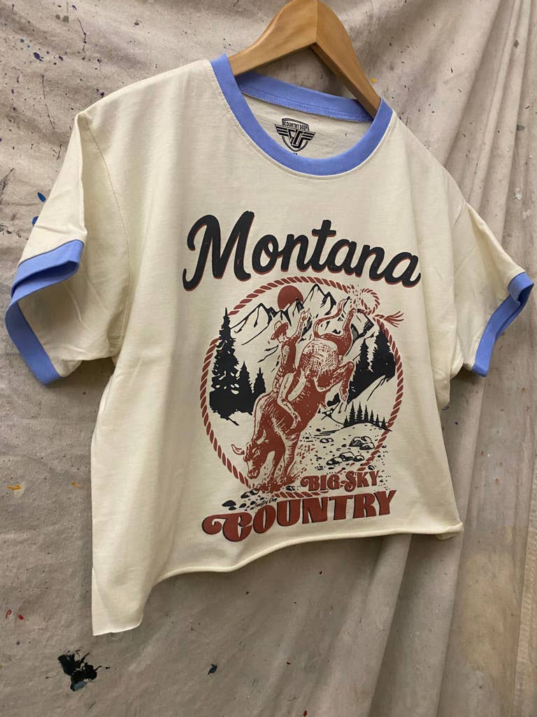 Montana Big Sky Country ringer Relaxed Crop Tee
