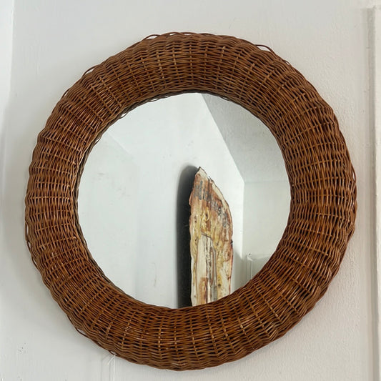 Antique wicker round mirror