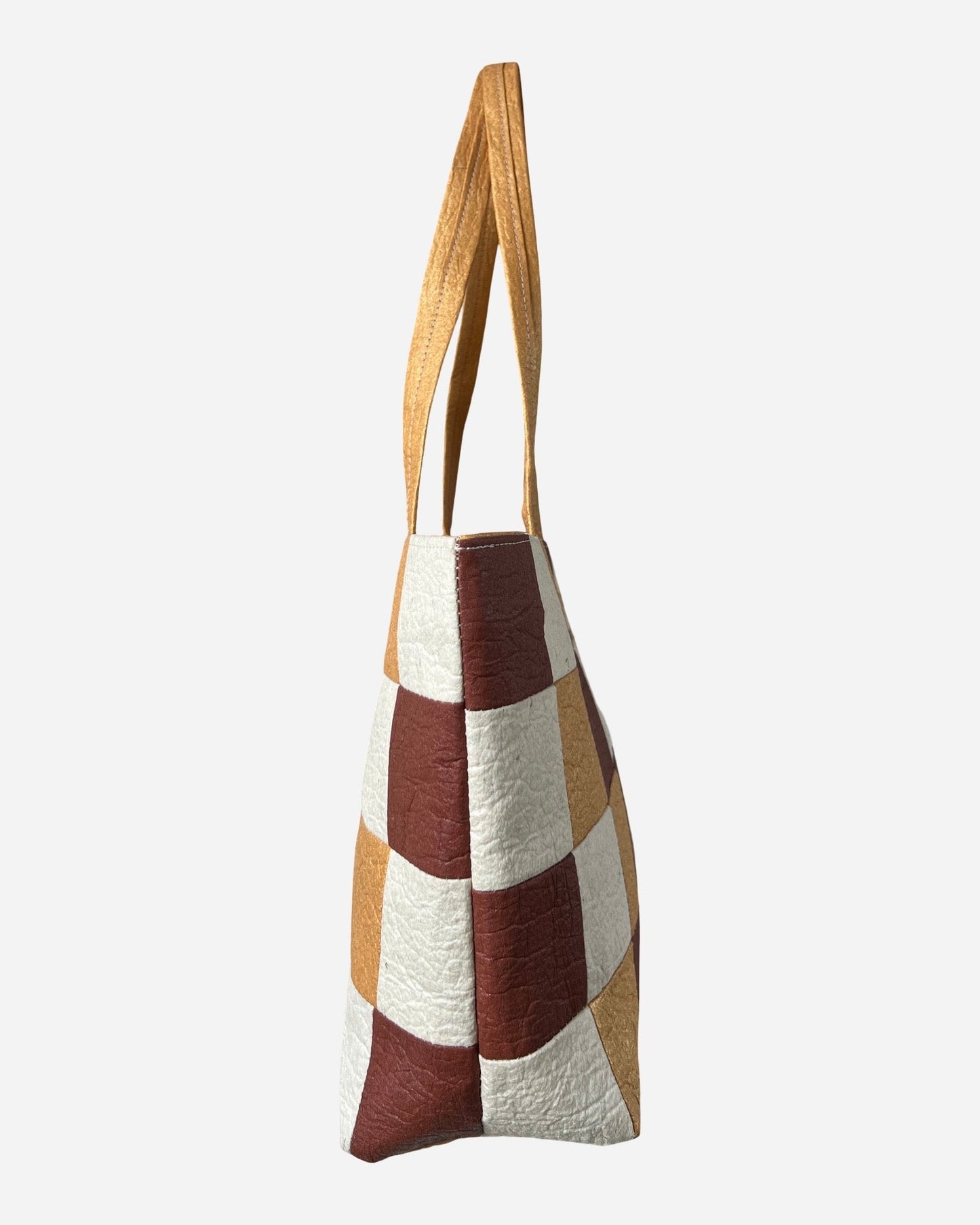 Large Tote, Checkered Patchwork Antique Gold/Natural/Canela