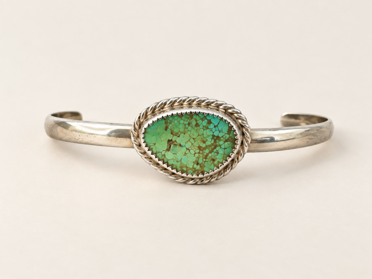One-of-a-Kind Green Turquoise Silver Cuff — Handmade in Long Beach