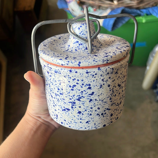 Vintage speckled stoneware container