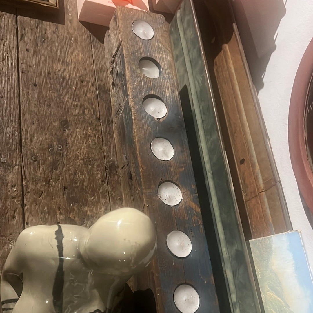 Wooden blue candle vessel large