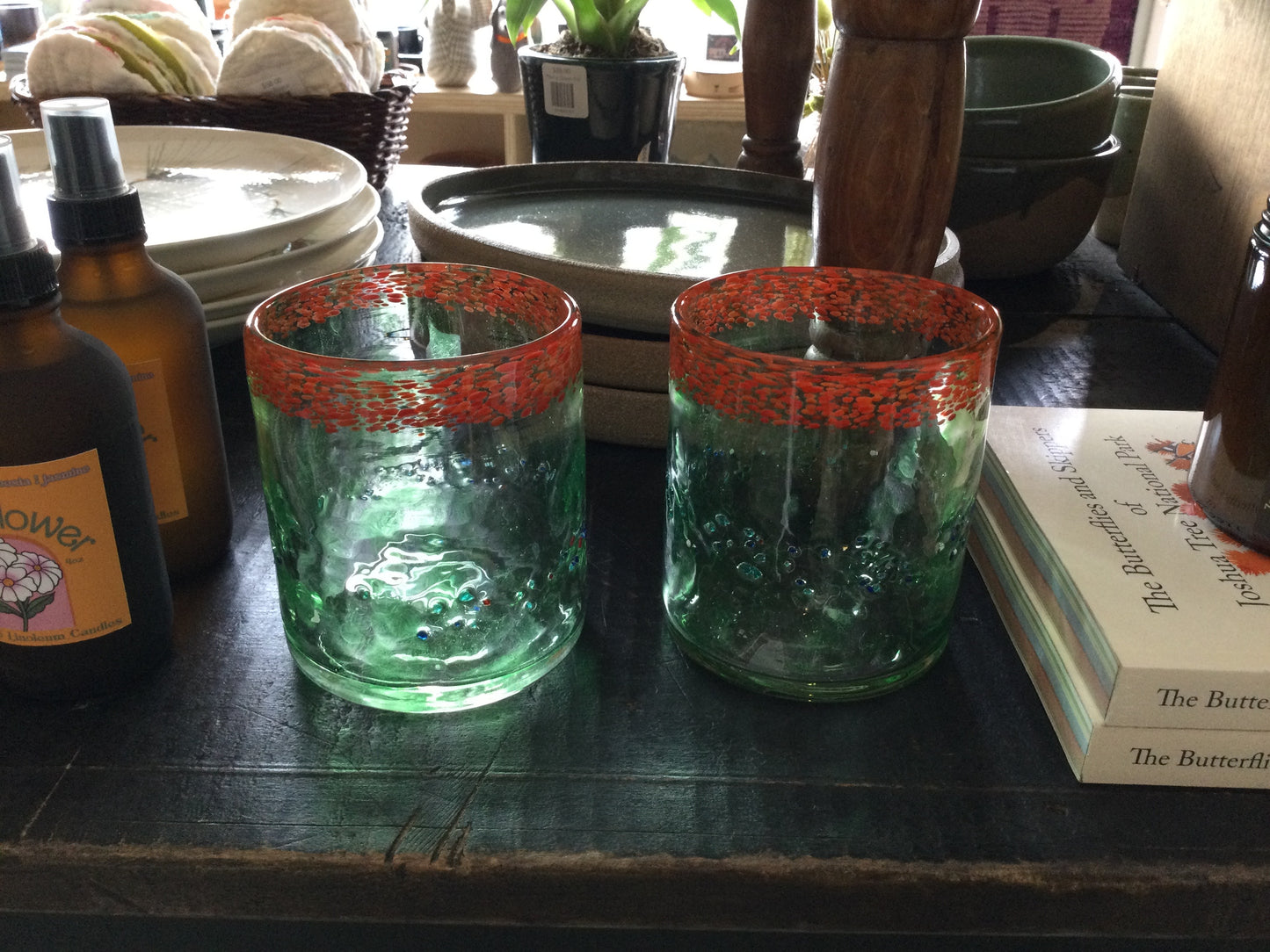 Hand Blown Green Cups