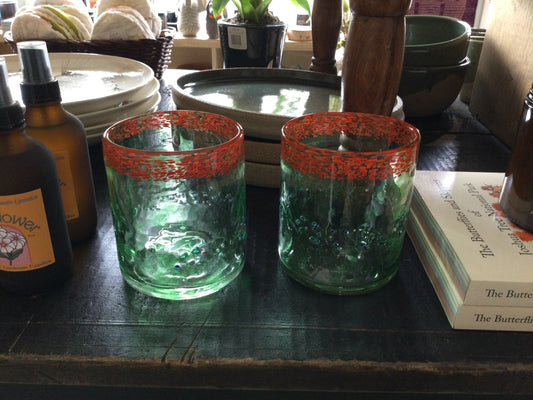 Hand Blown Green Cups