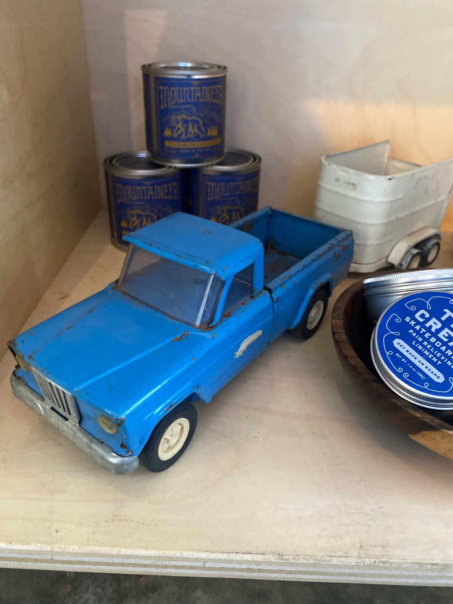 Vintage blue truck with horse  trailer