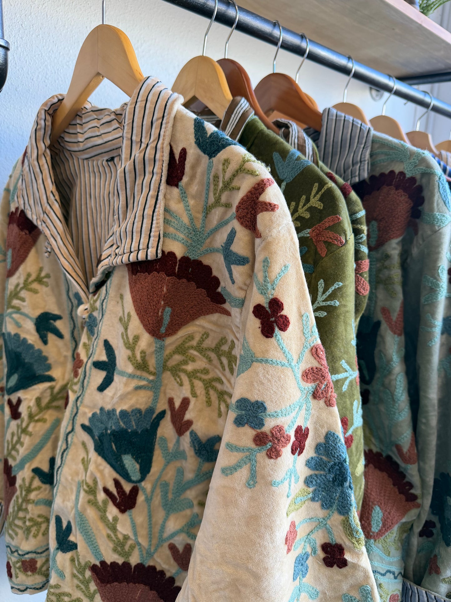 Hand Embroidered Velvet Jacket- Warm Cream