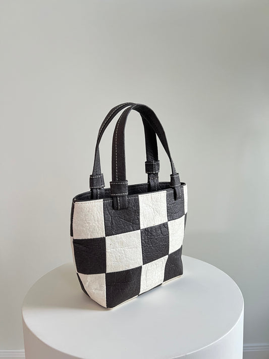 Mini Tote, Checkered Patchwork Dark Chocolate/Natural