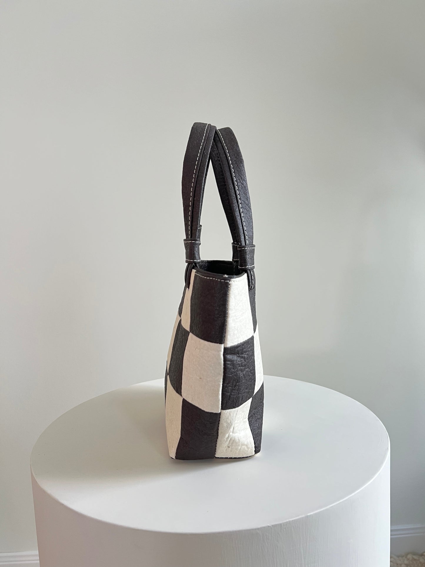 Mini Tote, Checkered Patchwork Dark Chocolate/Natural