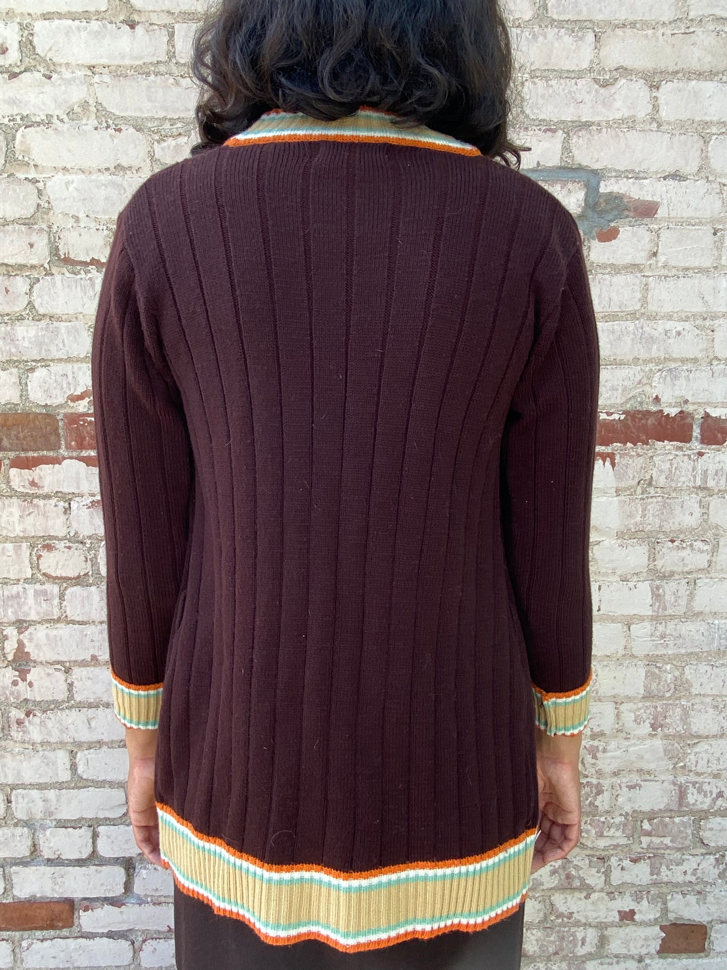 Brown Long Sweater w/ Flower Pockets