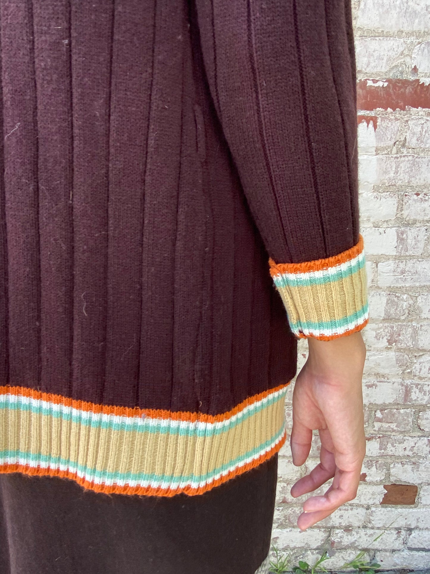 Brown Long Sweater w/ Flower Pockets