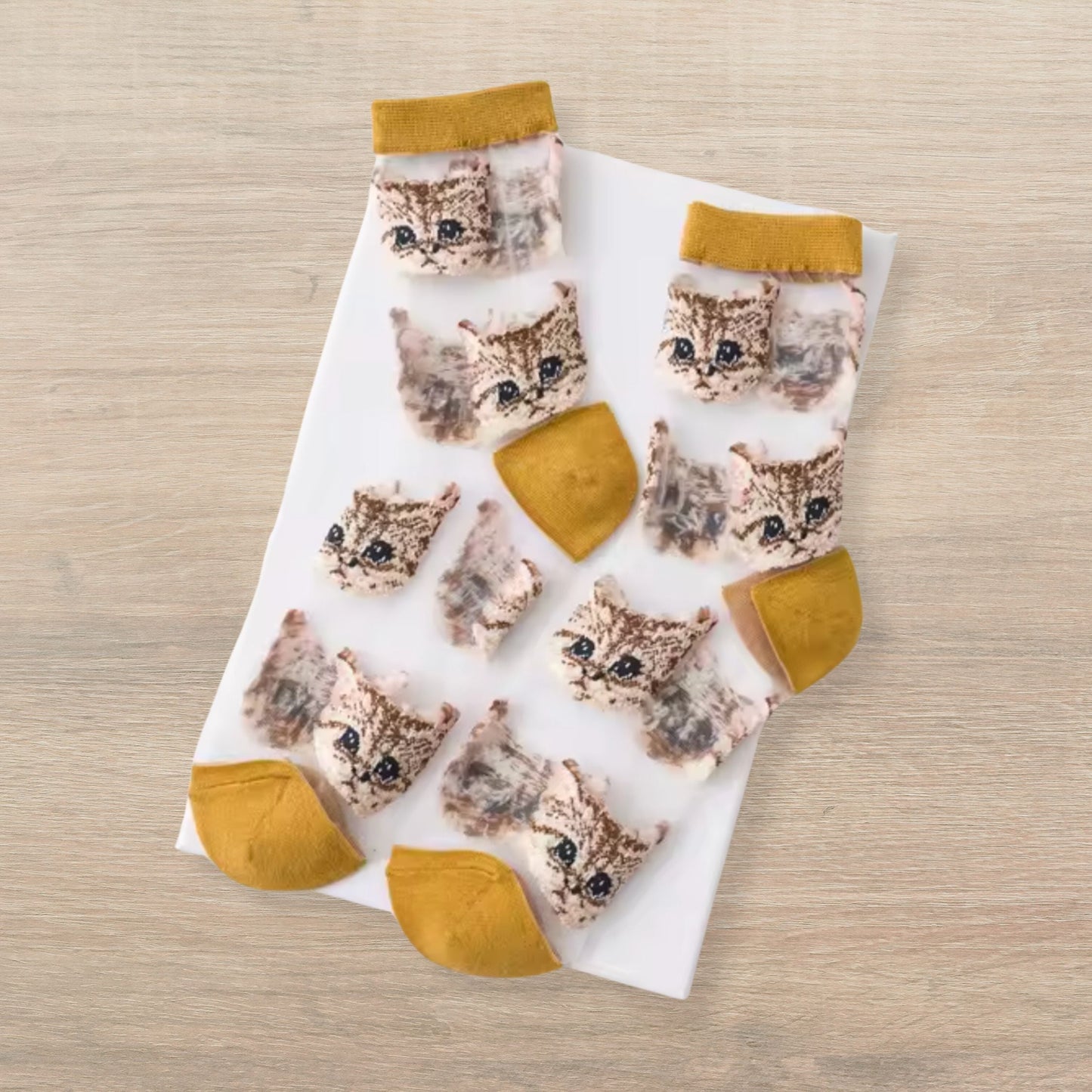 Sheer Cat Lover Socks Available in Yellow Green Red or Black [Fits Women's Size 5-9]