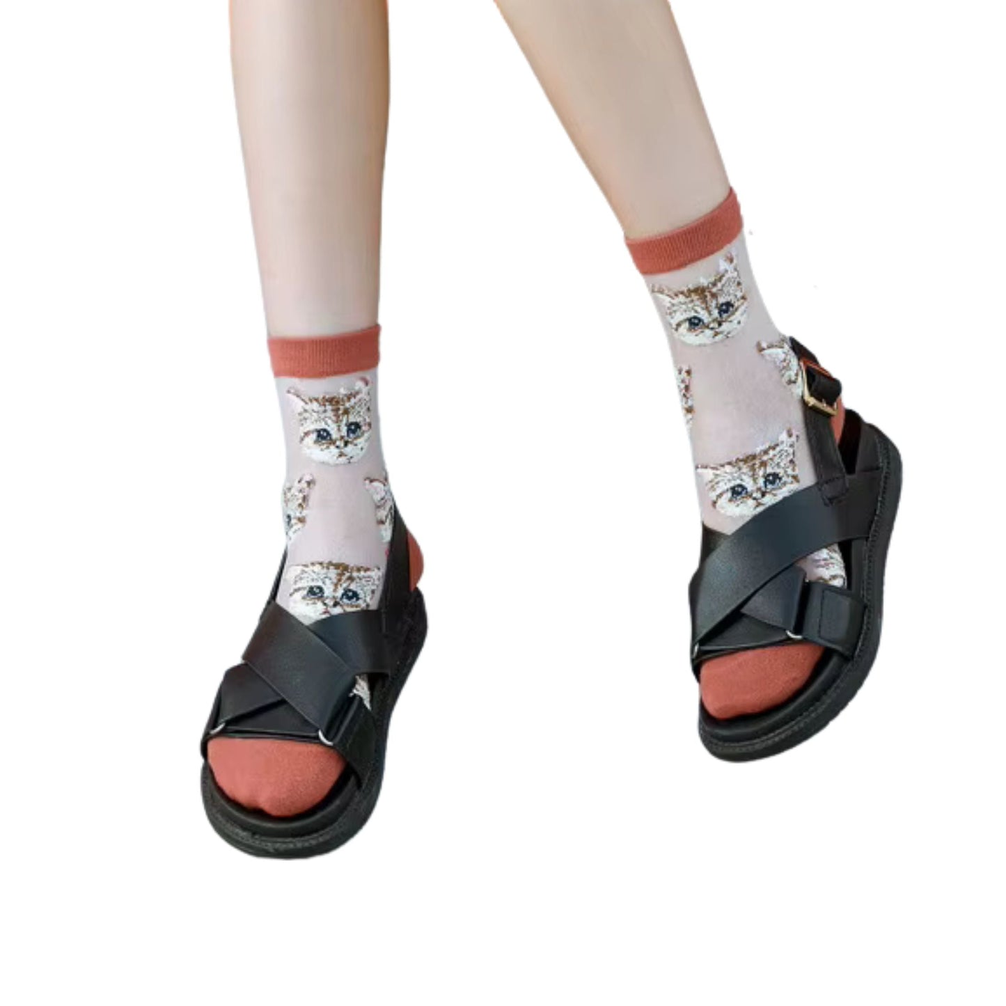 Sheer Cat Lover Socks Available in Yellow Green Red or Black [Fits Women's Size 5-9]