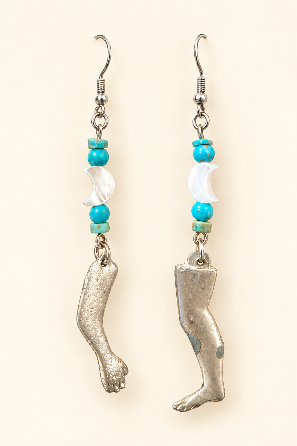 Undyed Arizona Turquoise Moon + Limb Earrings