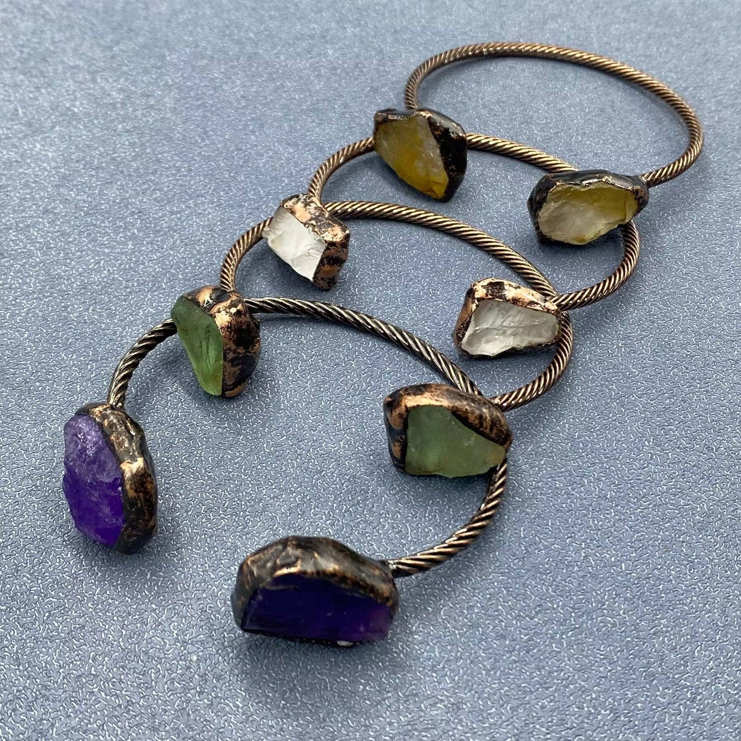 Vintage Natural Stone Retro Adjustable Cuff Bangle - CS