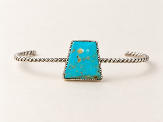 One-of-a-Kind Blue Turquoise Silver Cuff — Handmade in Long Beach