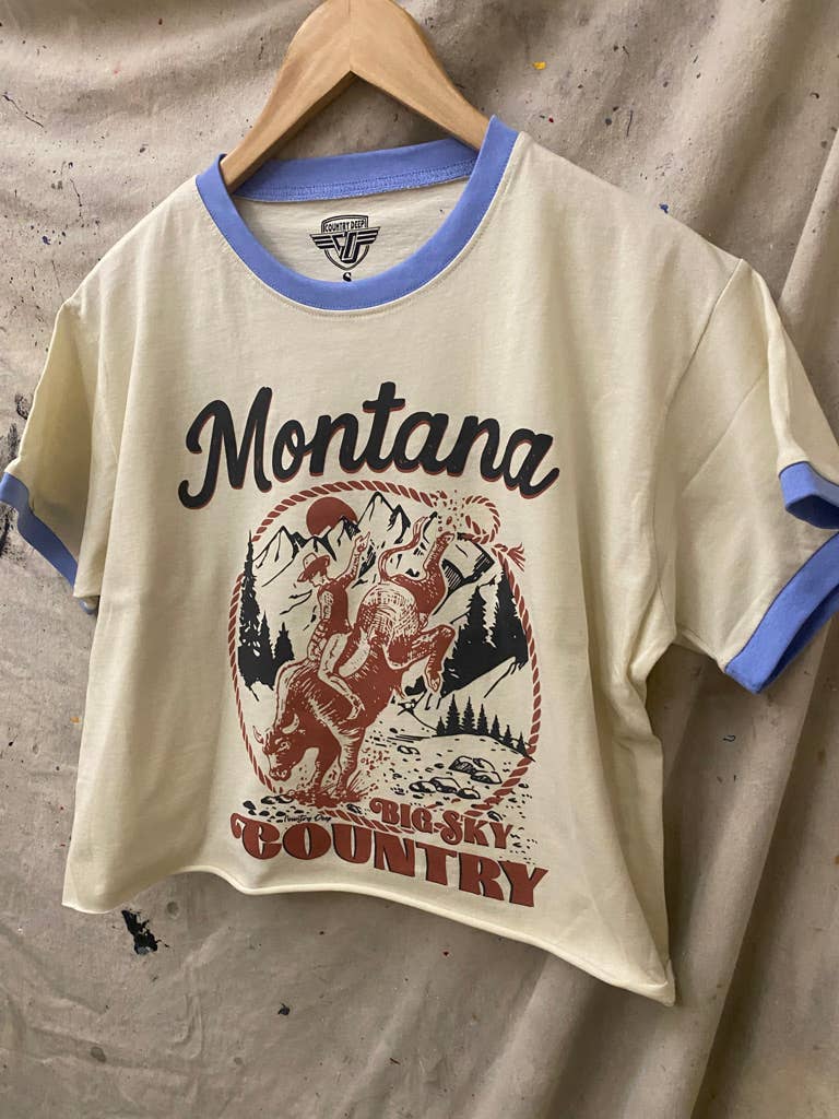 Montana Big Sky Country ringer Relaxed Crop Tee